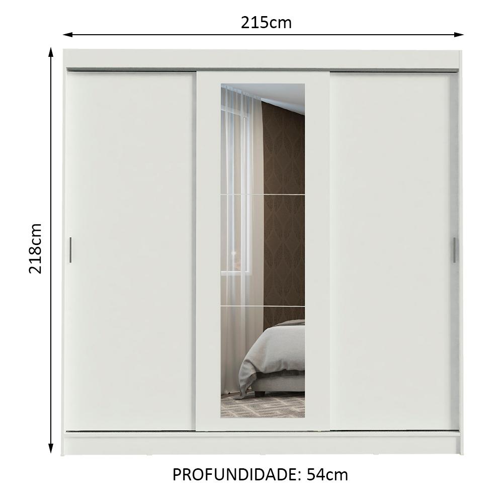 Guarda-Roupa Casal Madesa Kansas 3 Portas de Correr com Espelho 3 Gavetas