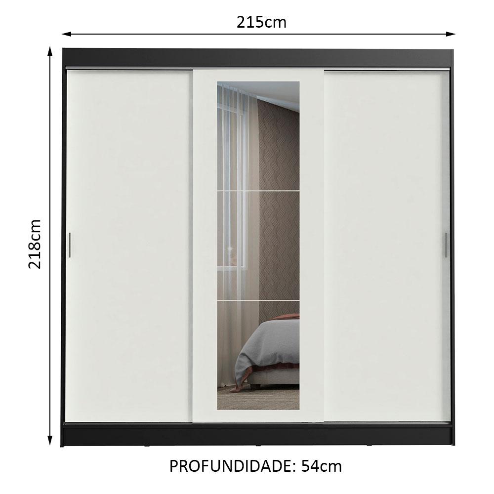 Guarda-Roupa Casal Madesa Kansas 3 Portas de Correr com Espelho 3 Gavetas