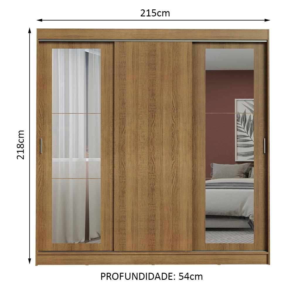 Guarda-Roupa Casal Madesa Kansas 3 Portas de Correr com Espelhos 3 Gavetas
