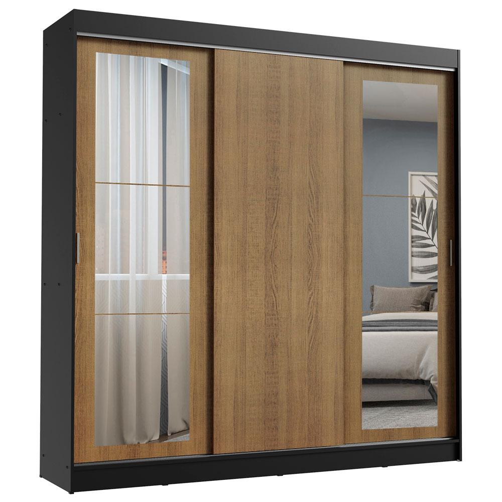 Guarda-Roupa Casal Madesa Kansas 3 Portas de Correr com Espelhos 3 Gavetas
