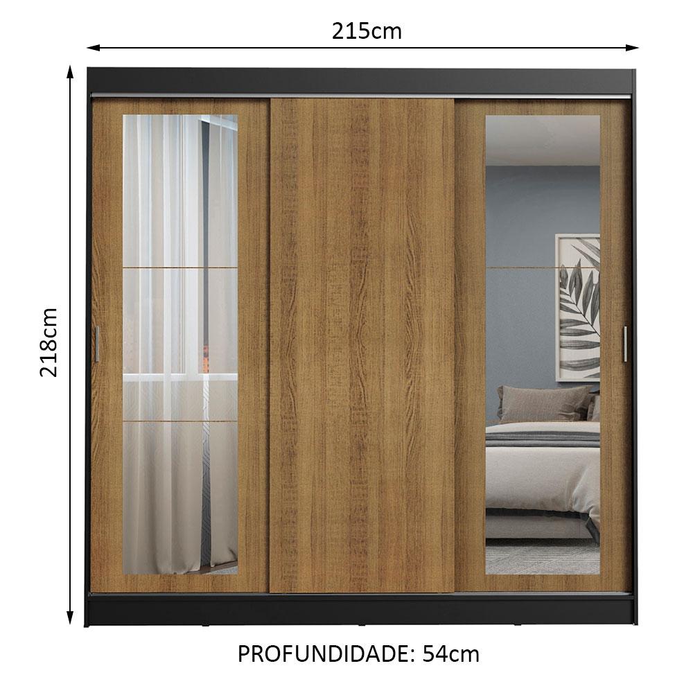 Guarda-Roupa Casal Madesa Kansas 3 Portas de Correr com Espelhos 3 Gavetas