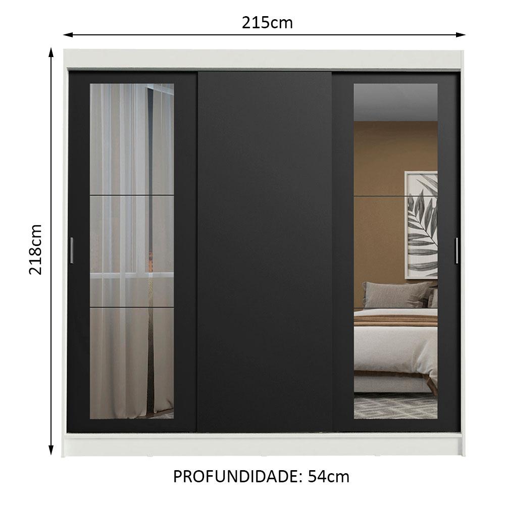 Guarda-Roupa Casal Madesa Kansas 3 Portas de Correr com Espelhos 3 Gavetas