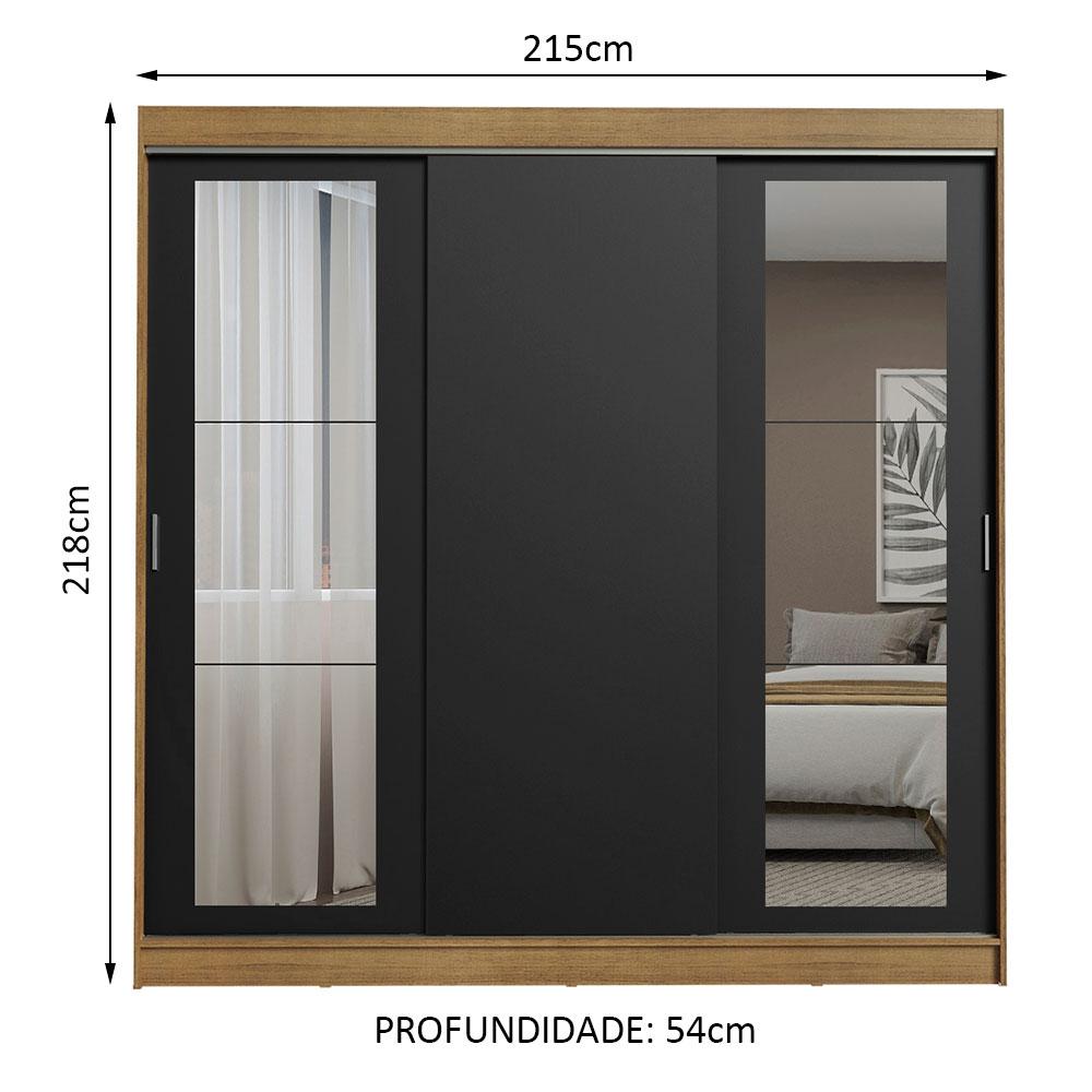 Guarda-Roupa Casal Madesa Kansas 3 Portas de Correr com Espelhos 3 Gavetas