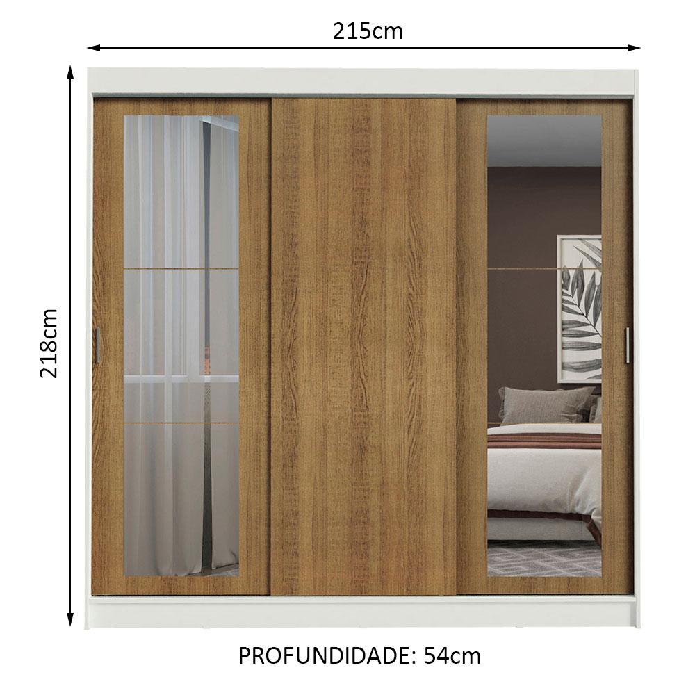 Guarda-Roupa Casal Madesa Kansas 3 Portas de Correr com Espelhos 3 Gavetas