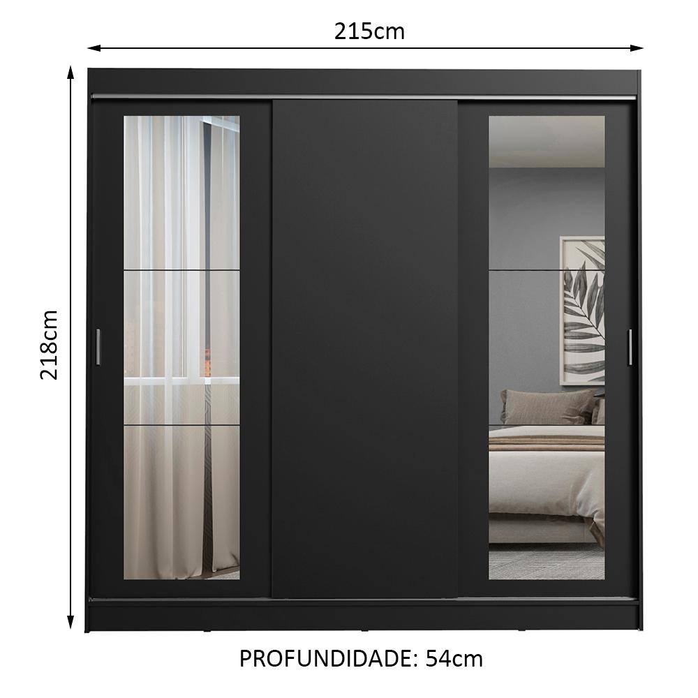 Guarda-Roupa Casal Madesa Kansas 3 Portas de Correr com Espelhos 3 Gavetas