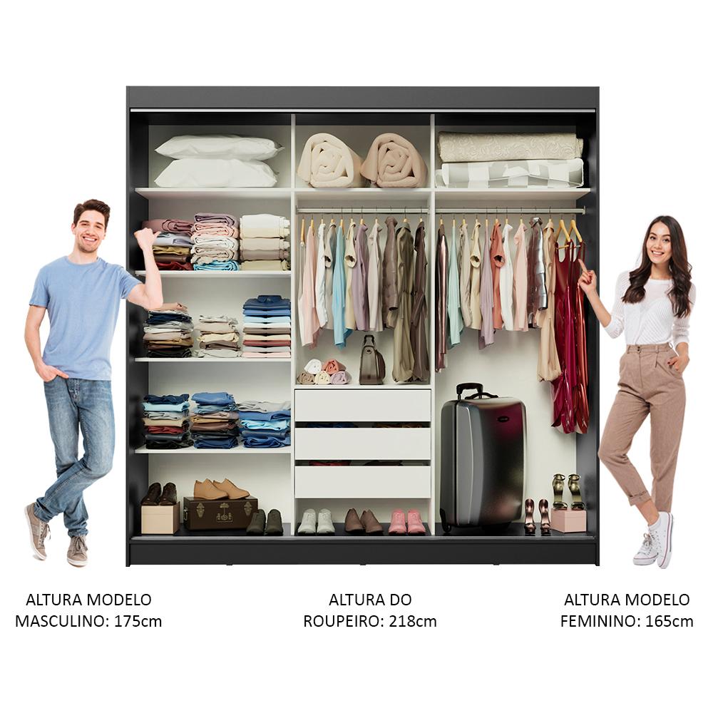 Guarda-Roupa Casal Madesa Kansas 3 Portas de Correr com Espelhos 3 Gavetas