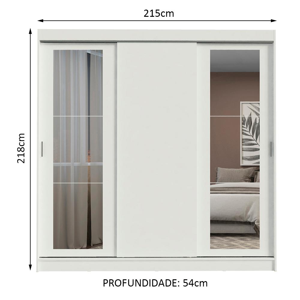 Guarda-Roupa Casal Madesa Kansas 3 Portas de Correr com Espelhos 3 Gavetas