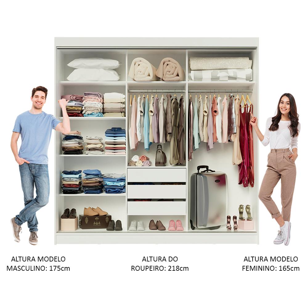 Guarda-Roupa Casal Madesa Kansas 3 Portas de Correr com Espelhos 3 Gavetas
