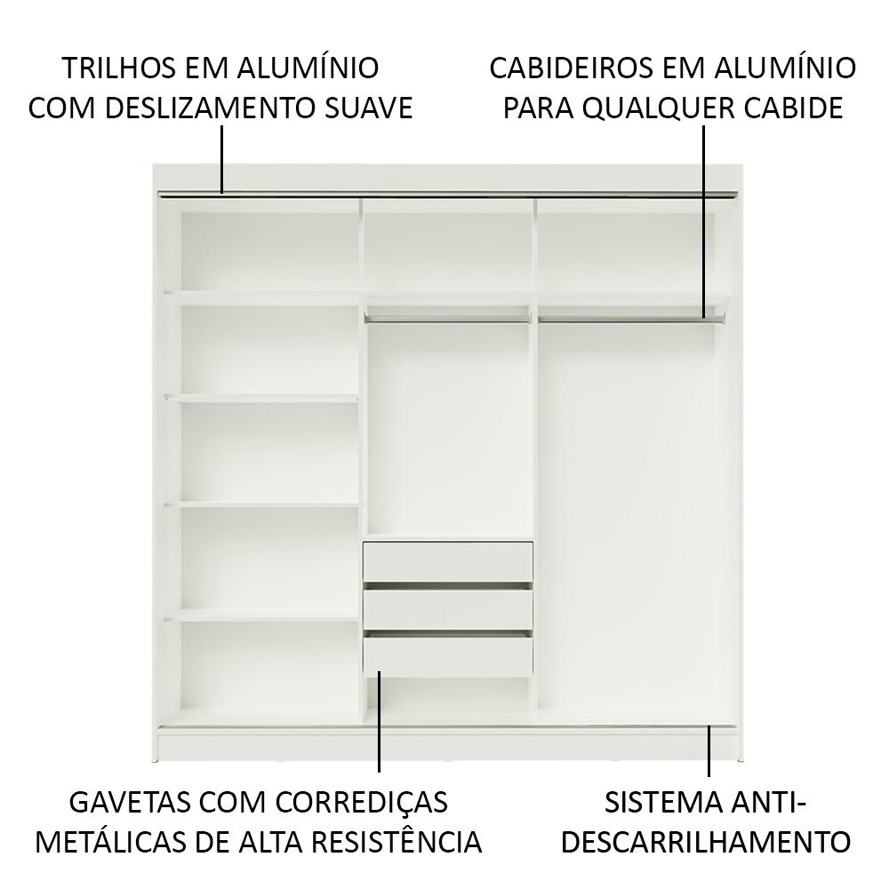 Guarda-Roupa Casal Madesa Kansas 3 Portas de Correr com Espelhos 3 Gavetas