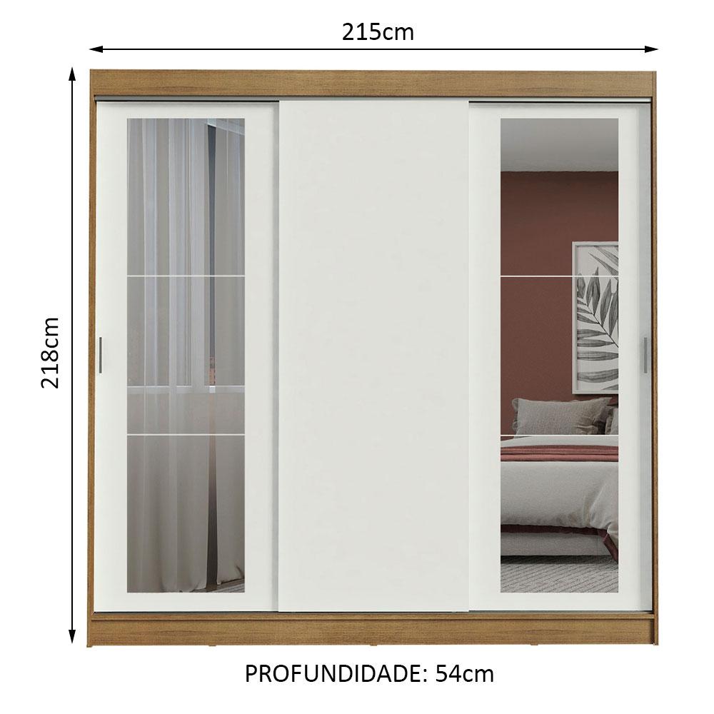 Guarda-Roupa Casal Madesa Kansas 3 Portas de Correr com Espelhos 3 Gavetas