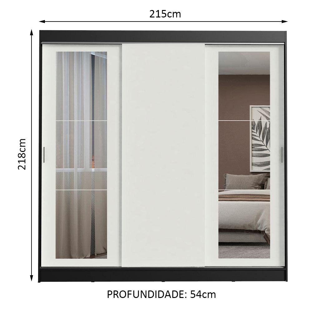 Guarda-Roupa Casal Madesa Kansas 3 Portas de Correr com Espelhos 3 Gavetas