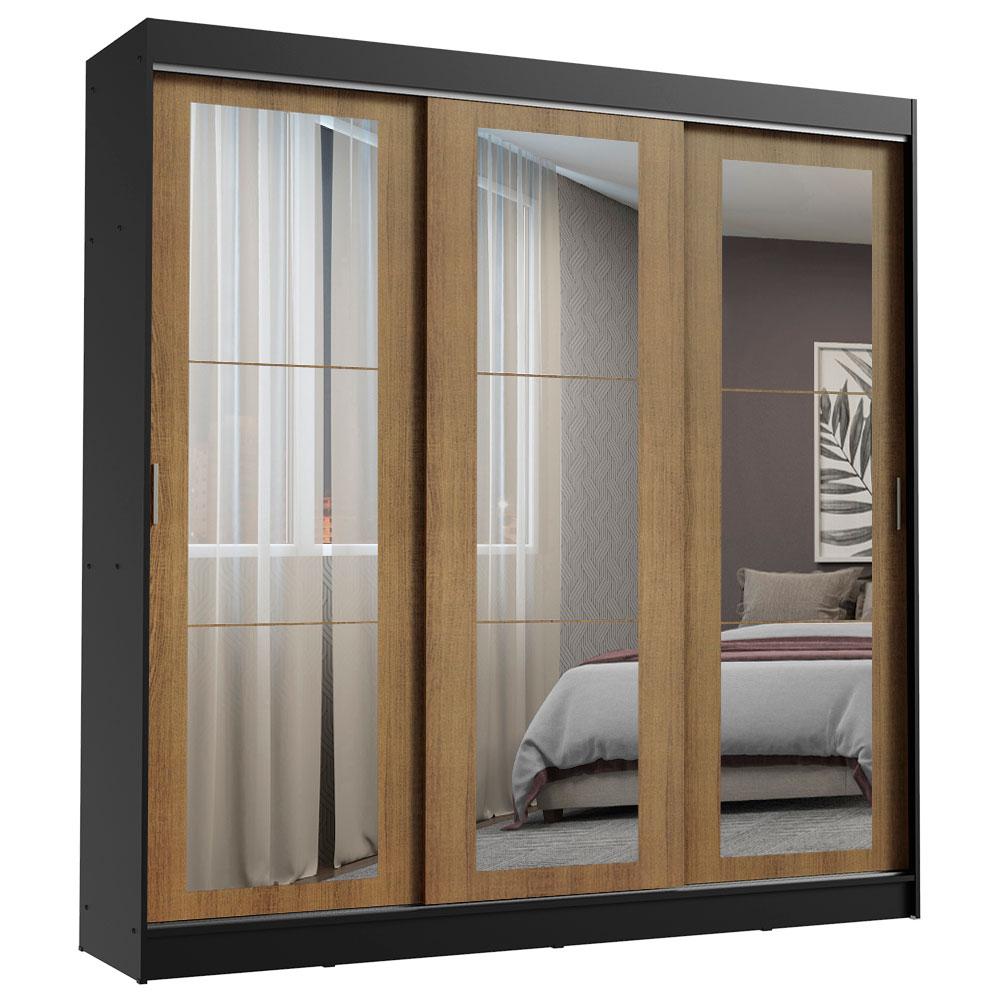 Guarda-Roupa Casal Madesa Kansas 3 Portas de Correr de Espelho 3 Gavetas