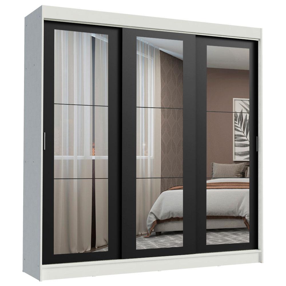 Guarda-Roupa Casal Madesa Kansas 3 Portas de Correr de Espelho 3 Gavetas