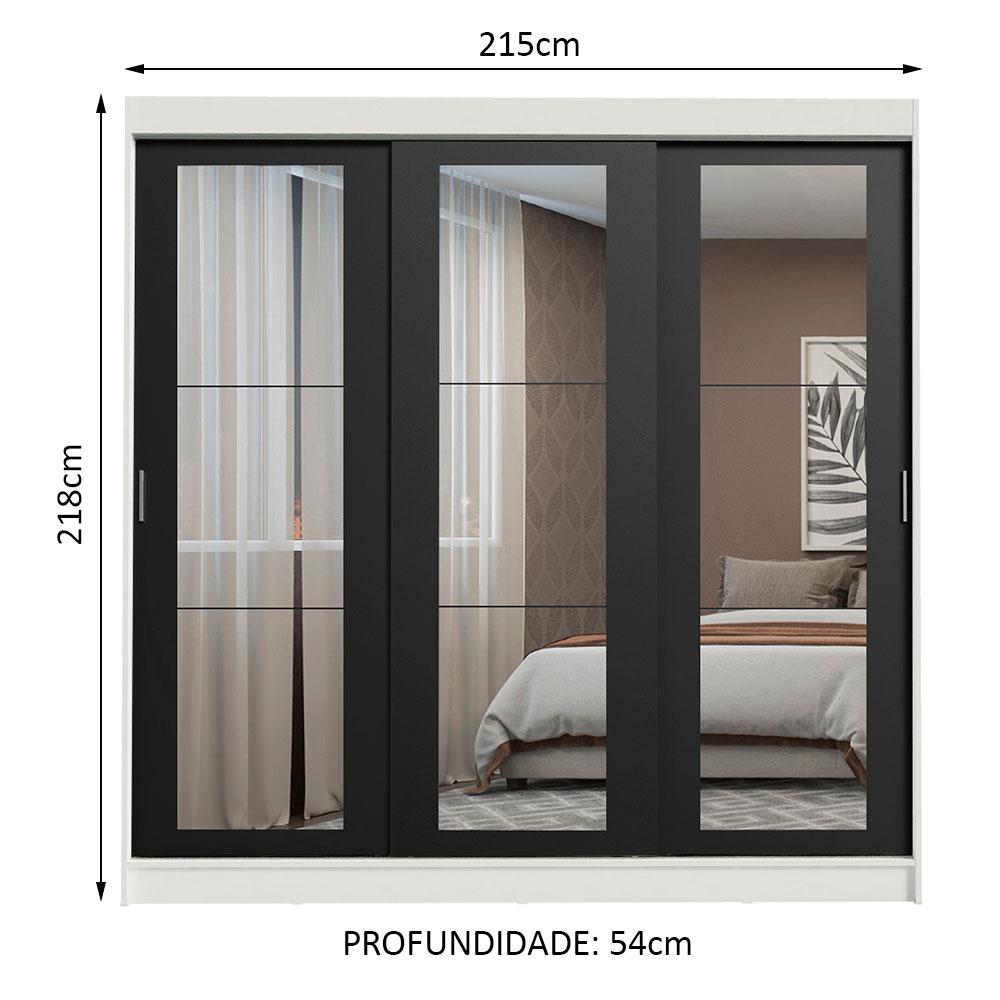 Guarda-Roupa Casal Madesa Kansas 3 Portas de Correr de Espelho 3 Gavetas