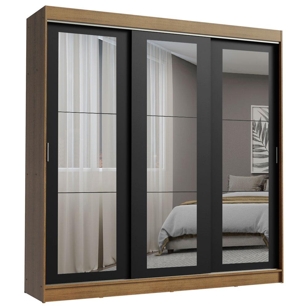 Guarda-Roupa Casal Madesa Kansas 3 Portas de Correr de Espelho 3 Gavetas