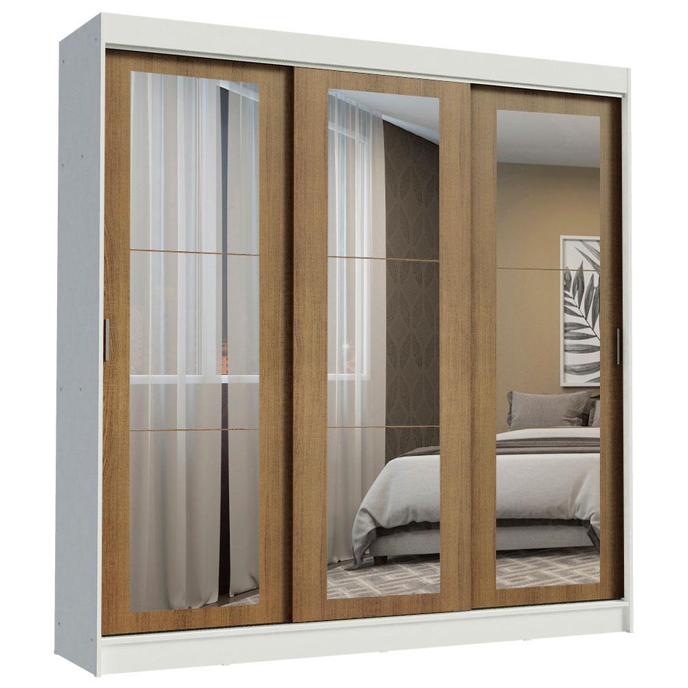 Guarda-Roupa Casal Madesa Kansas 3 Portas de Correr de Espelho 3 Gavetas