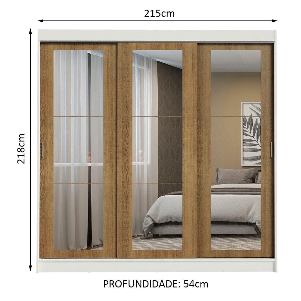 Guarda-Roupa Casal Madesa Kansas 3 Portas de Correr de Espelho 3 Gavetas