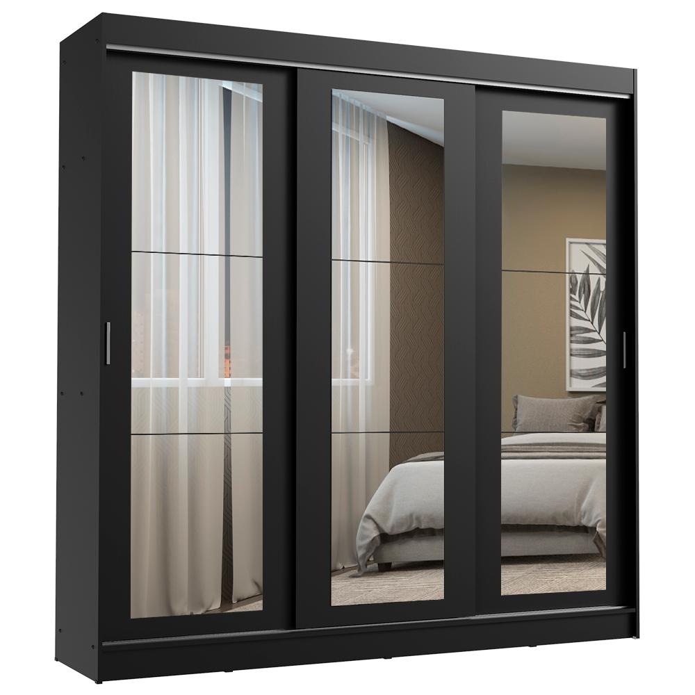 Guarda-Roupa Casal Madesa Kansas 3 Portas de Correr de Espelho 3 Gavetas