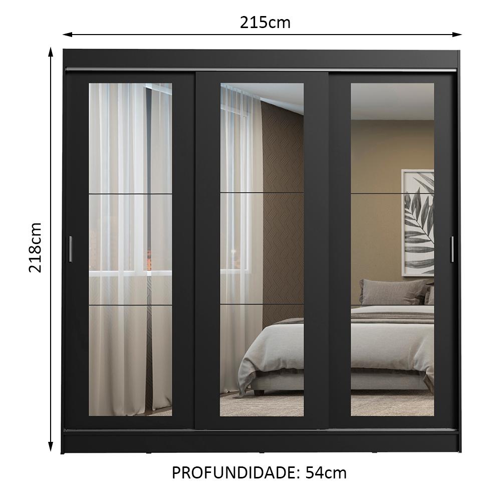 Guarda-Roupa Casal Madesa Kansas 3 Portas de Correr de Espelho 3 Gavetas
