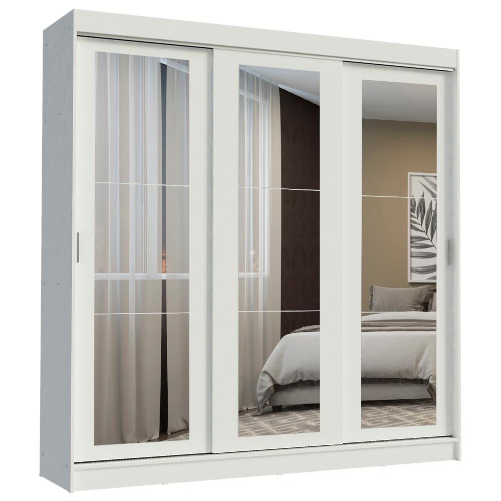 Guarda-Roupa Casal Madesa Kansas 3 Portas de Correr de Espelho 3 Gavetas