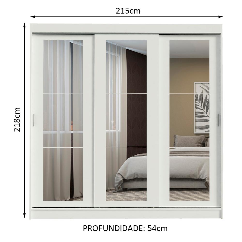 Guarda-Roupa Casal Madesa Kansas 3 Portas de Correr de Espelho 3 Gavetas