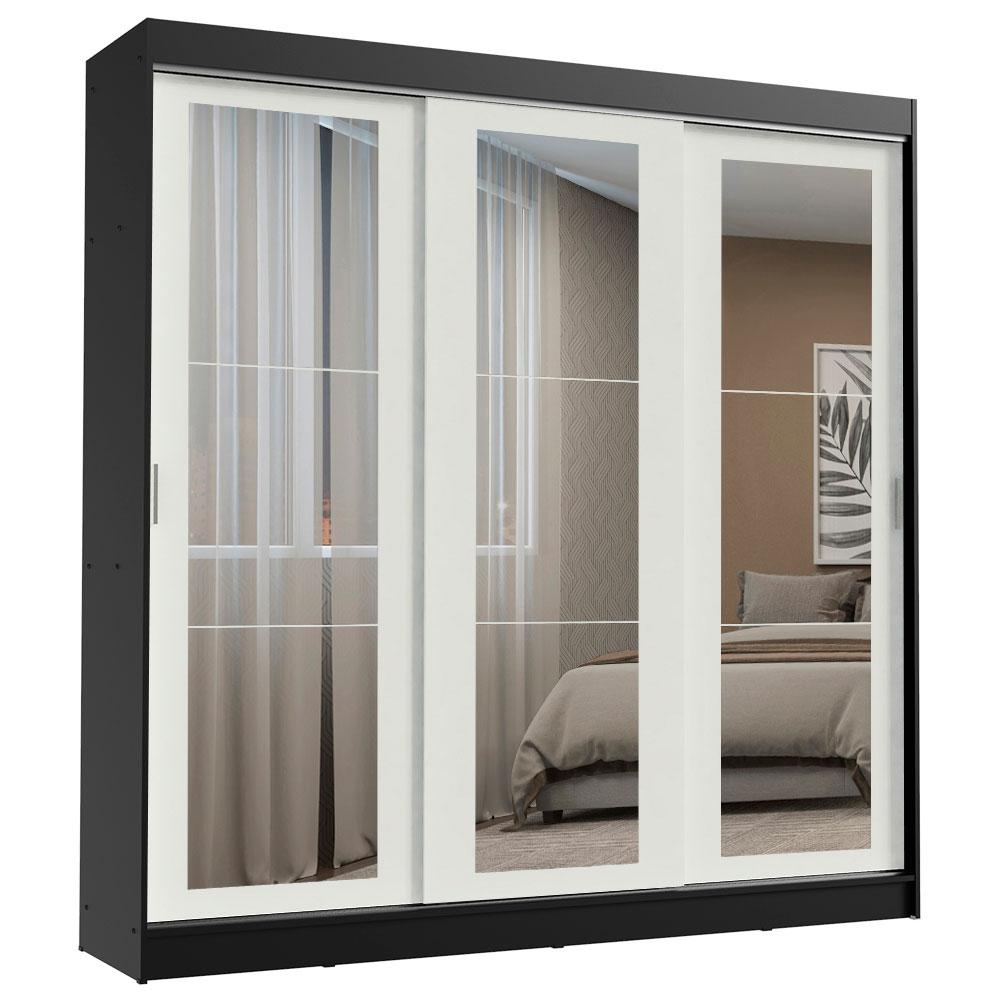 Guarda-Roupa Casal Madesa Kansas 3 Portas de Correr de Espelho 3 Gavetas