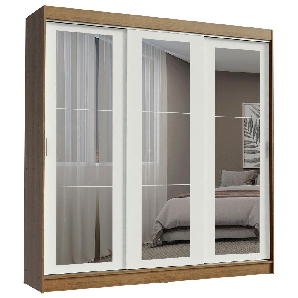 Guarda-Roupa Casal Madesa Kansas 3 Portas de Correr de Espelho 3 Gavetas