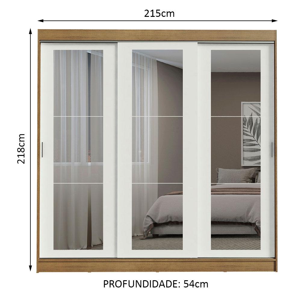 Guarda-Roupa Casal Madesa Kansas 3 Portas de Correr de Espelho 3 Gavetas