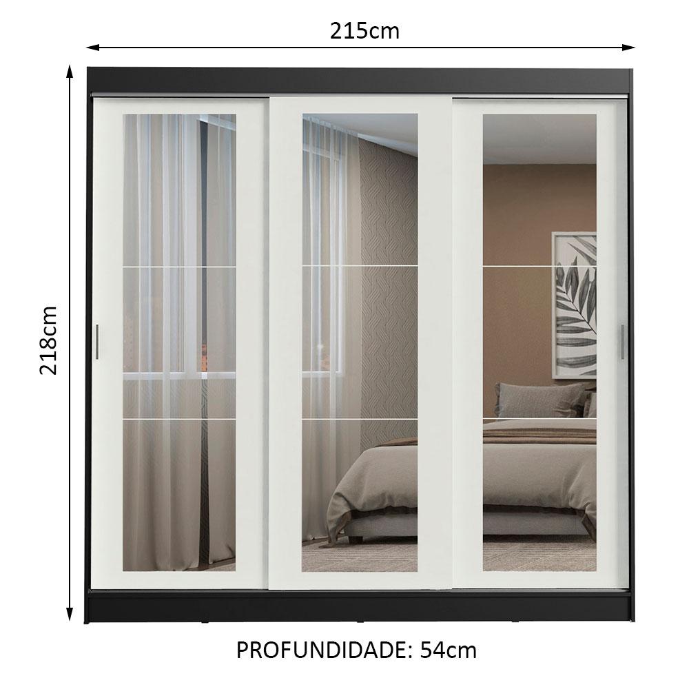 Guarda-Roupa Casal Madesa Kansas 3 Portas de Correr de Espelho 3 Gavetas