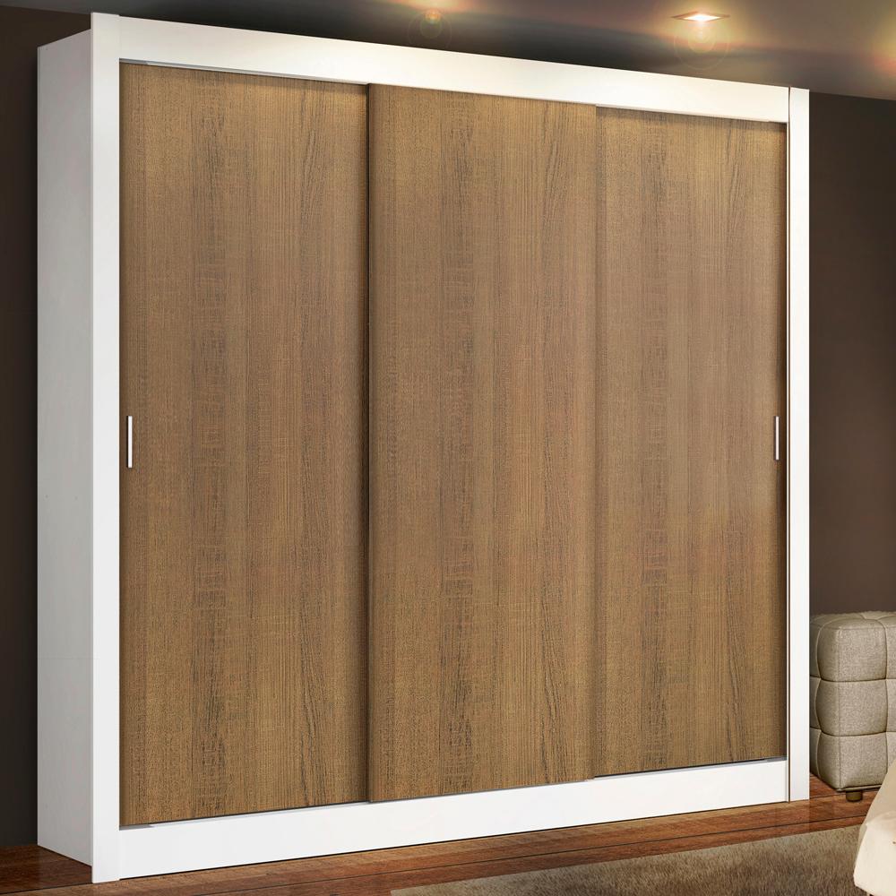 Guarda Roupa Casal Madesa Lyon 3 Portas de Correr 2 Gavetas - Branco/Rustic