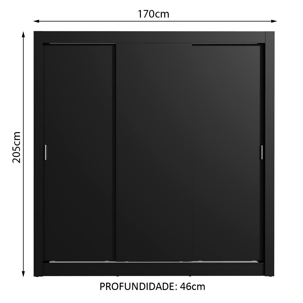 Guarda Roupa Casal Madesa Lyon 3 Portas de Correr 2 Gavetas - Preto