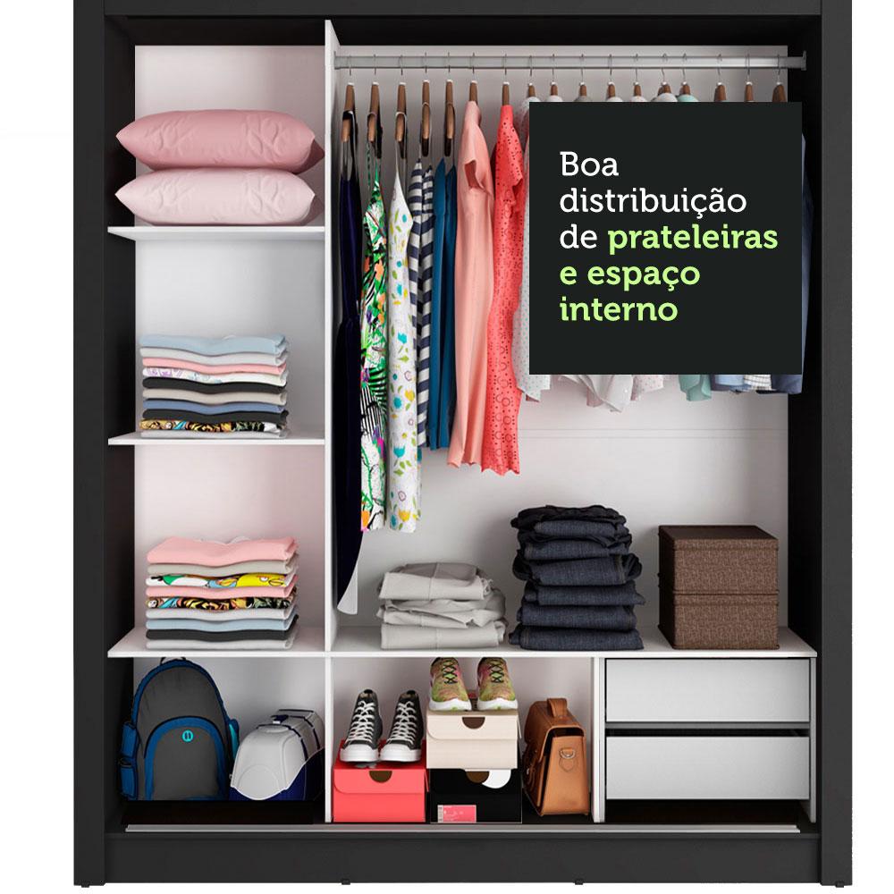 Guarda Roupa Casal Madesa Lyon 3 Portas de Correr 2 Gavetas - Preto