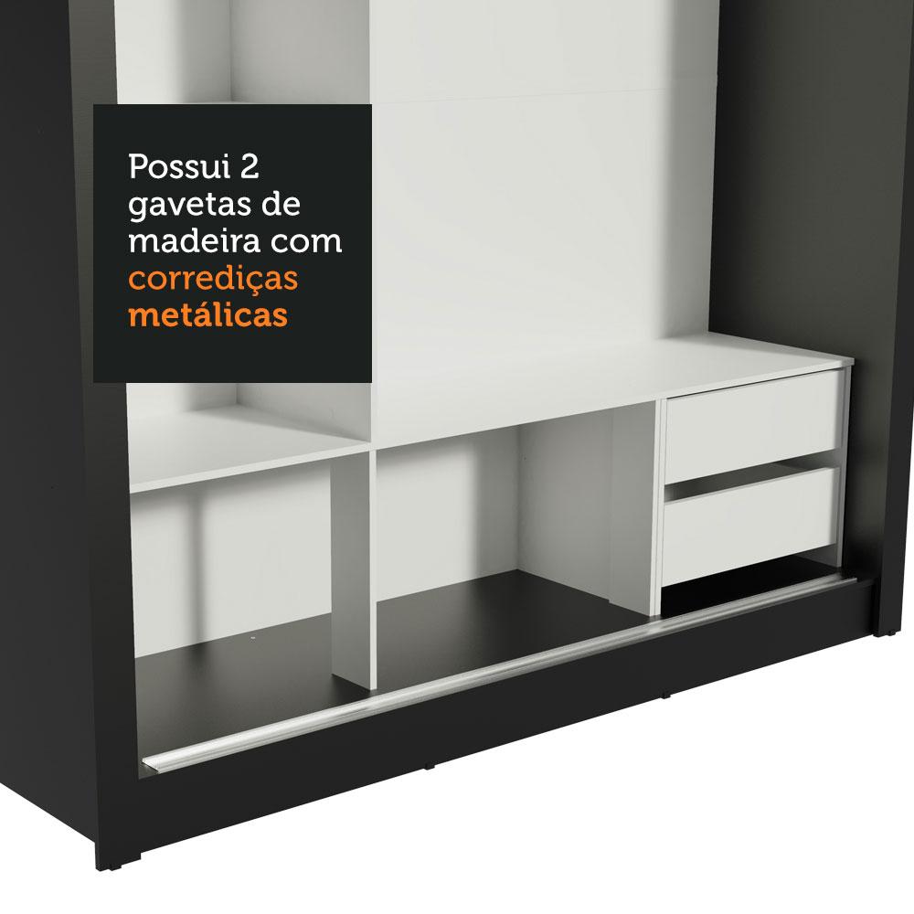 Guarda Roupa Casal Madesa Lyon 3 Portas de Correr 2 Gavetas - Preto