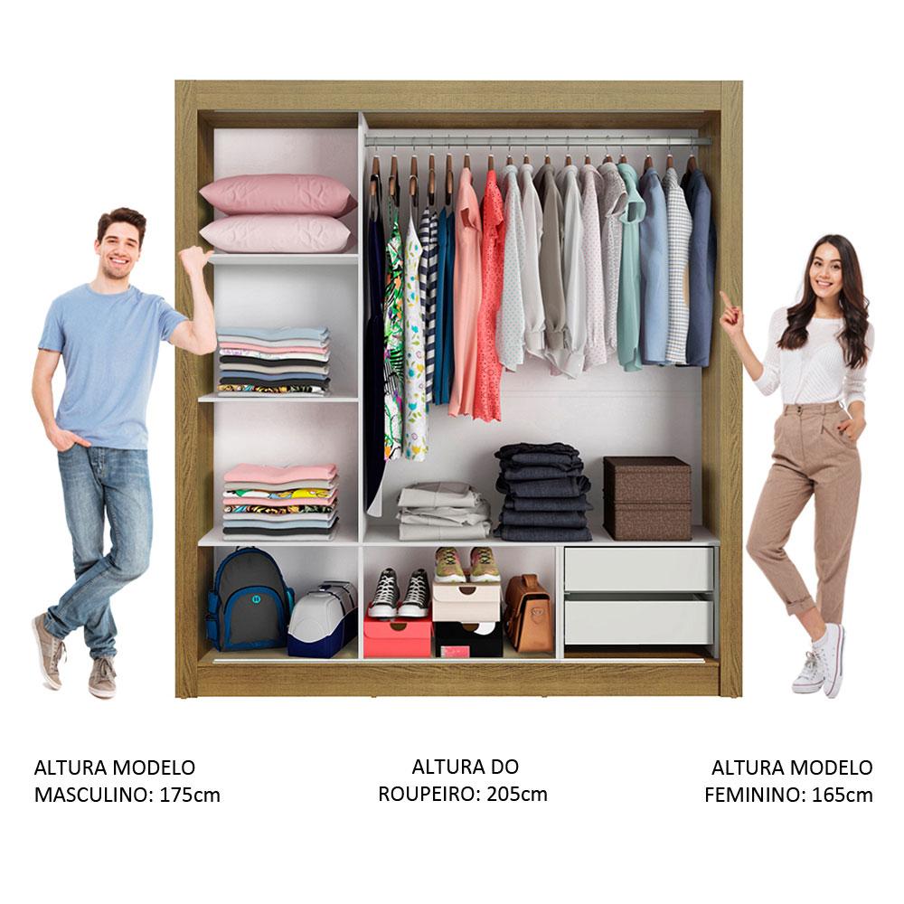 Guarda Roupa Casal Madesa Lyon 3 Portas de Correr 2 Gavetas - Rustic