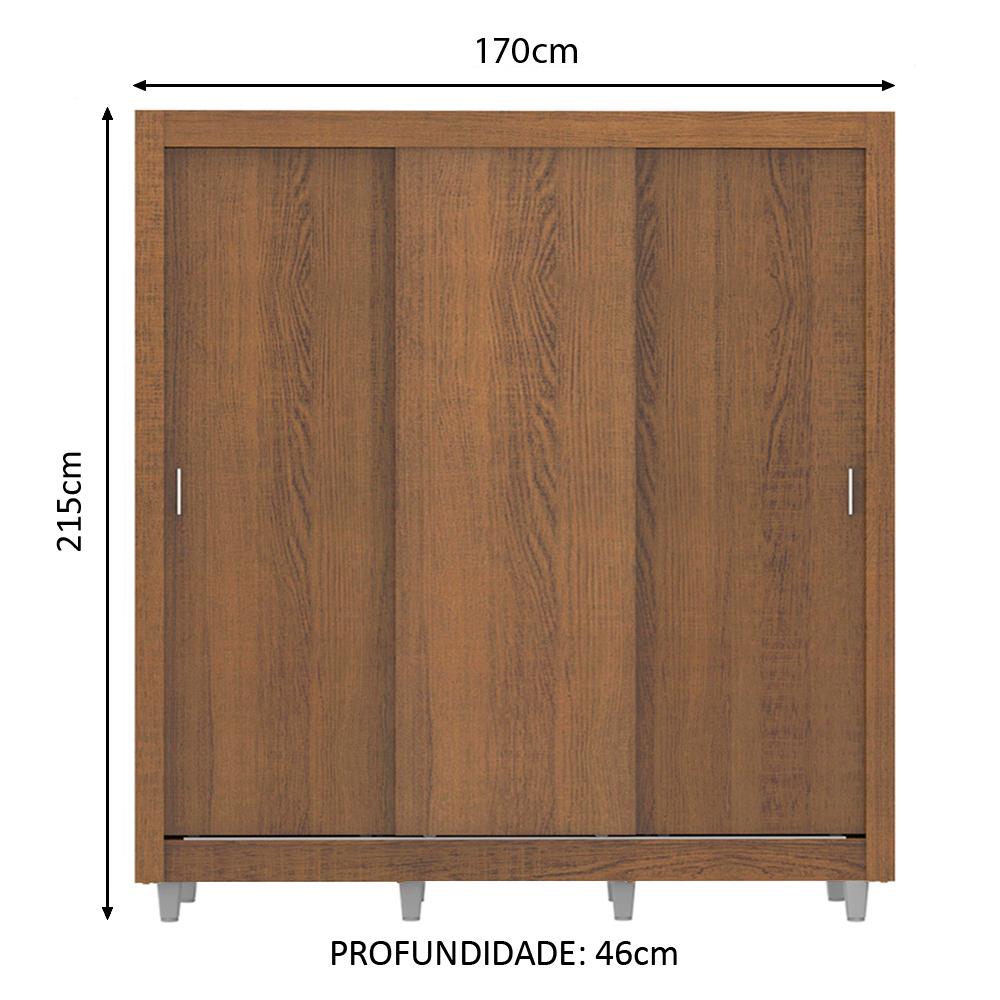 Guarda Roupa Casal Madesa Lyon 3 Portas de Correr 2 Gavetas com Pés - Rustic