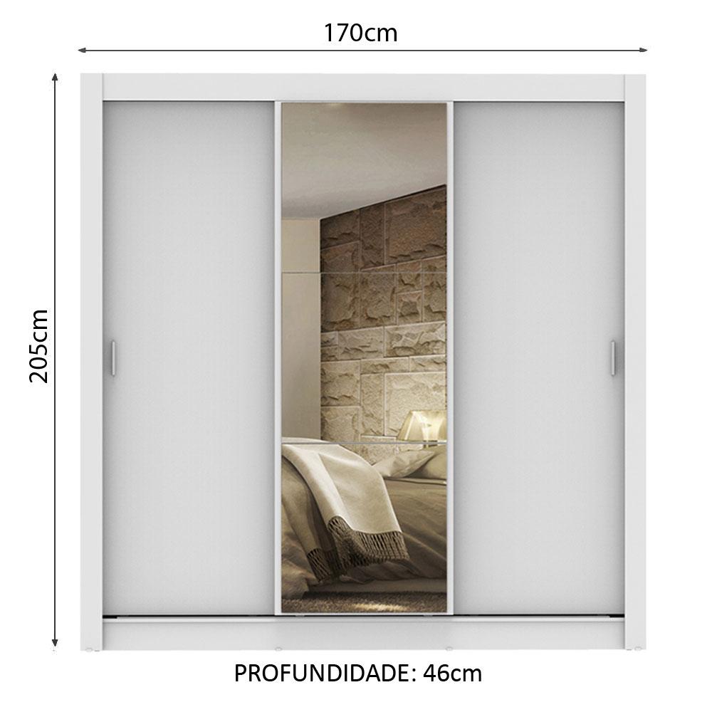 Guarda Roupa Casal Madesa Lyon 3 Portas de Correr com Espelho 2 Gavetas - Branco