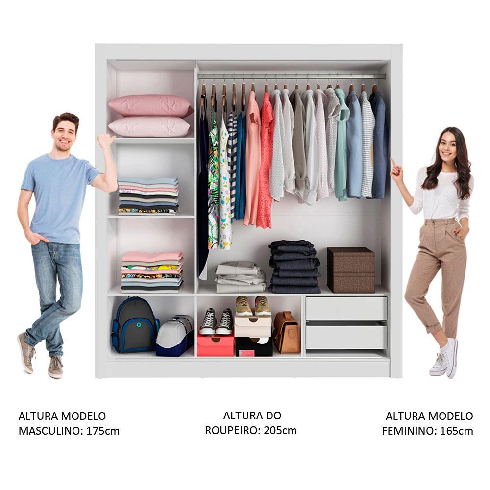 Guarda Roupa Casal Madesa Lyon 3 Portas de Correr com Espelho 2 Gavetas - Branco