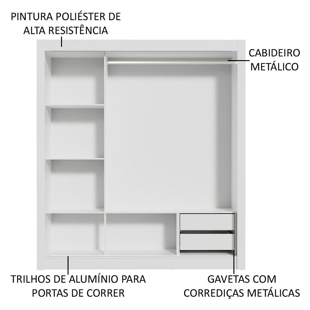 Guarda Roupa Casal Madesa Lyon 3 Portas de Correr com Espelho 2 Gavetas - Branco