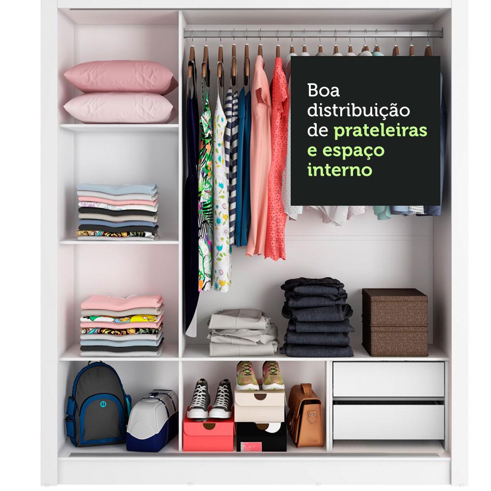 Guarda Roupa Casal Madesa Lyon 3 Portas de Correr com Espelho 2 Gavetas - Branco