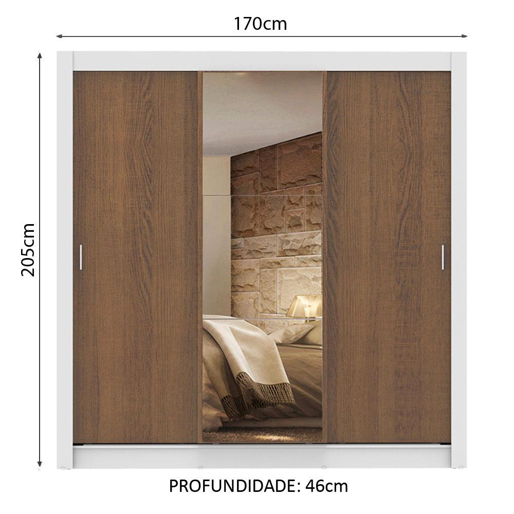 Guarda Roupa Casal Madesa Lyon 3 Portas de Correr com Espelho 2 Gavetas - Branco/Rustic