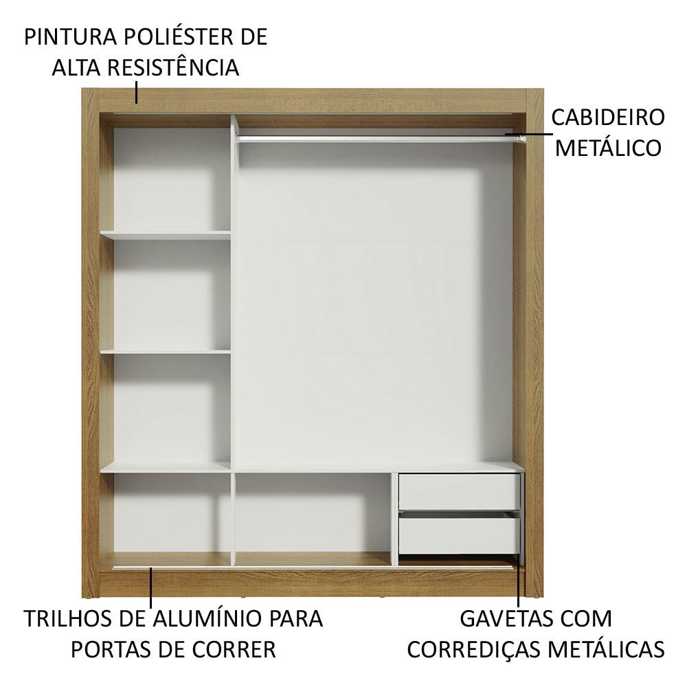 Guarda Roupa Casal Madesa Lyon 3 Portas de Correr com Espelho 2 Gavetas - Rustic/Preto