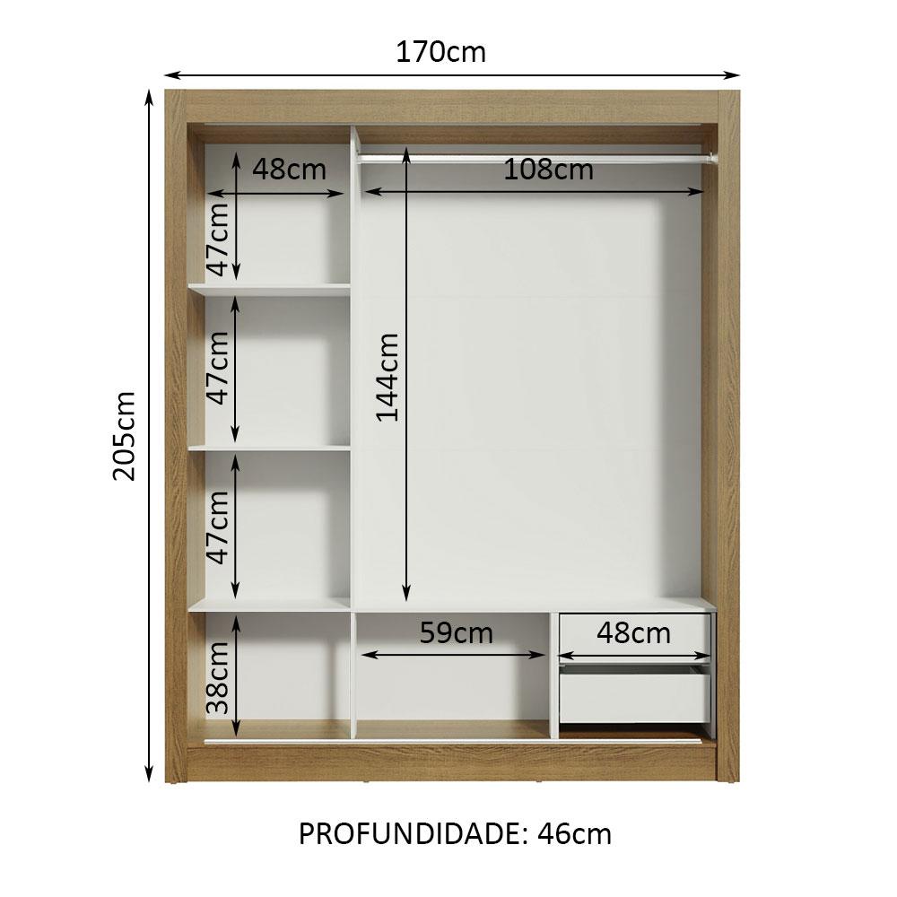 Guarda Roupa Casal Madesa Lyon 3 Portas de Correr com Espelho 2 Gavetas - Rustic/Preto