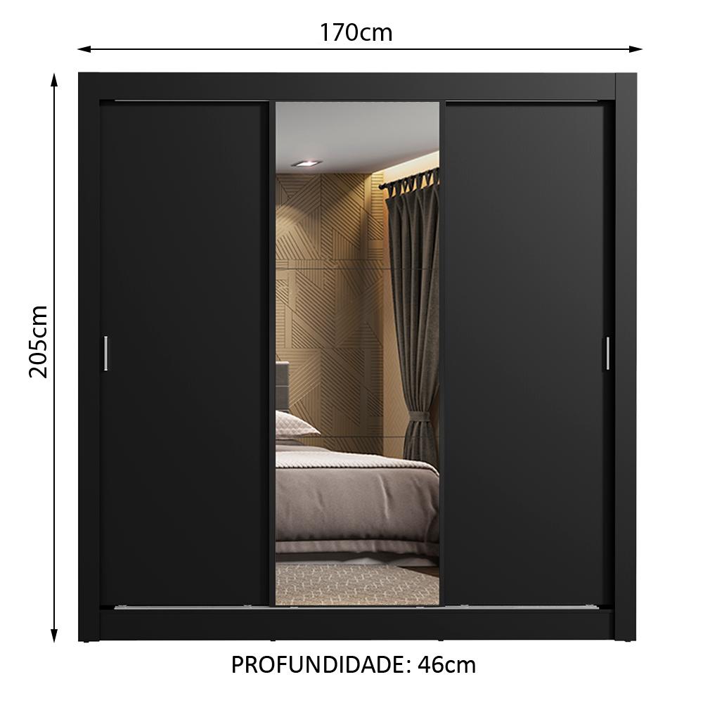 Guarda Roupa Casal Madesa Lyon 3 Portas de Correr com Espelho 2 Gavetas