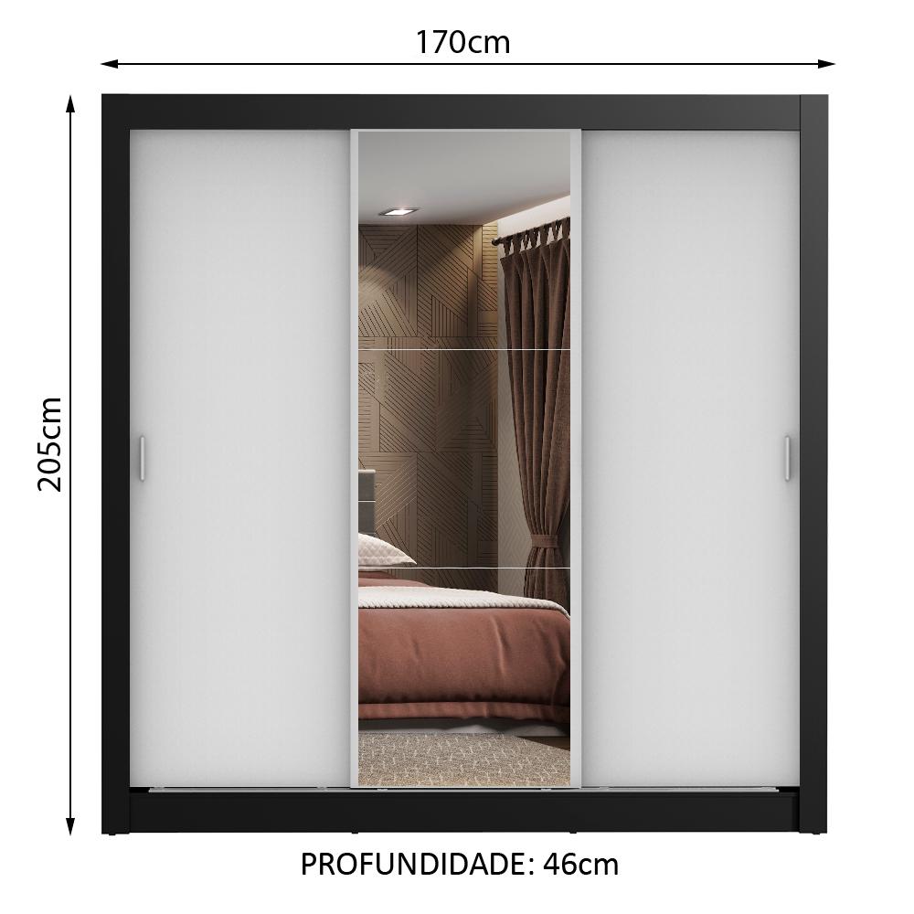 Guarda Roupa Casal Madesa Lyon 3 Portas de Correr com Espelho 2 Gavetas
