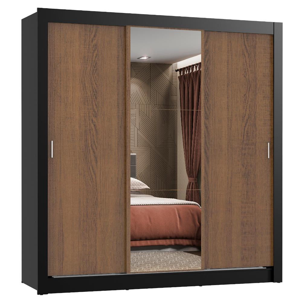 Guarda Roupa Casal Madesa Lyon 3 Portas de Correr com Espelho 2 Gavetas