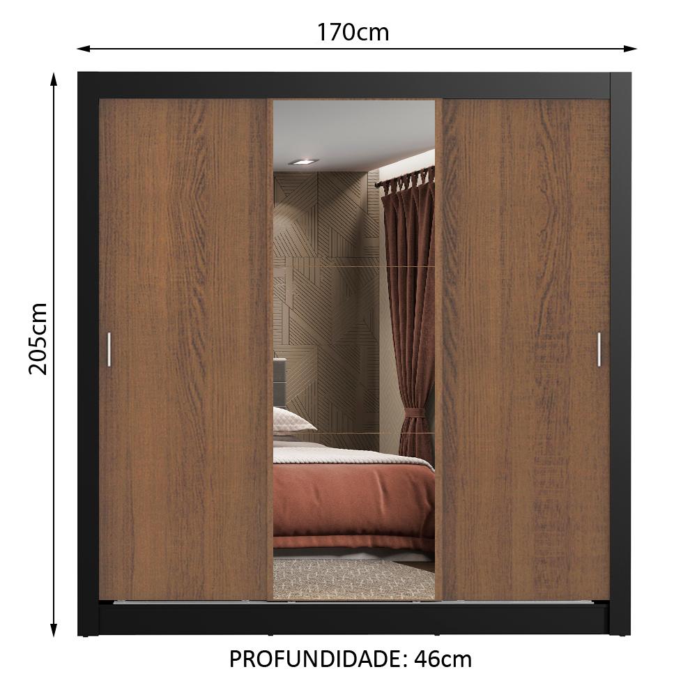 Guarda Roupa Casal Madesa Lyon 3 Portas de Correr com Espelho 2 Gavetas