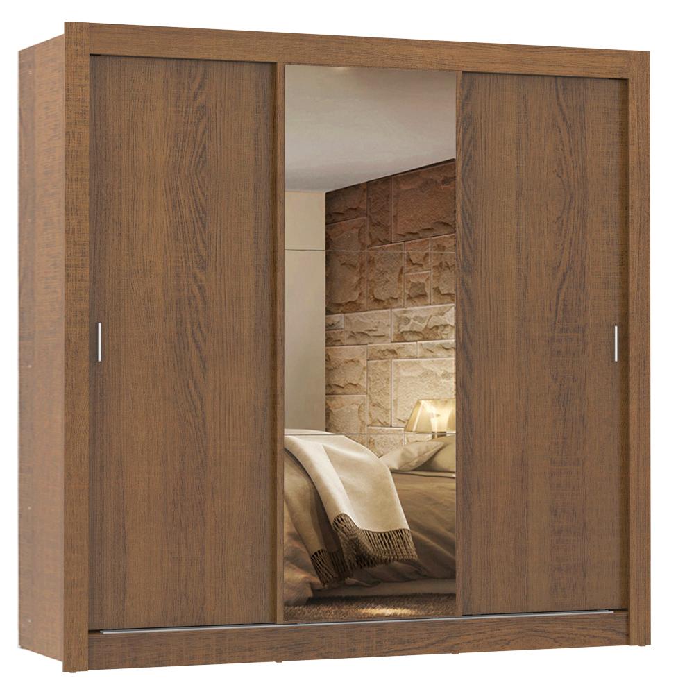 Guarda Roupa Casal Madesa Lyon 3 Portas de Correr com Espelho 2 Gavetas