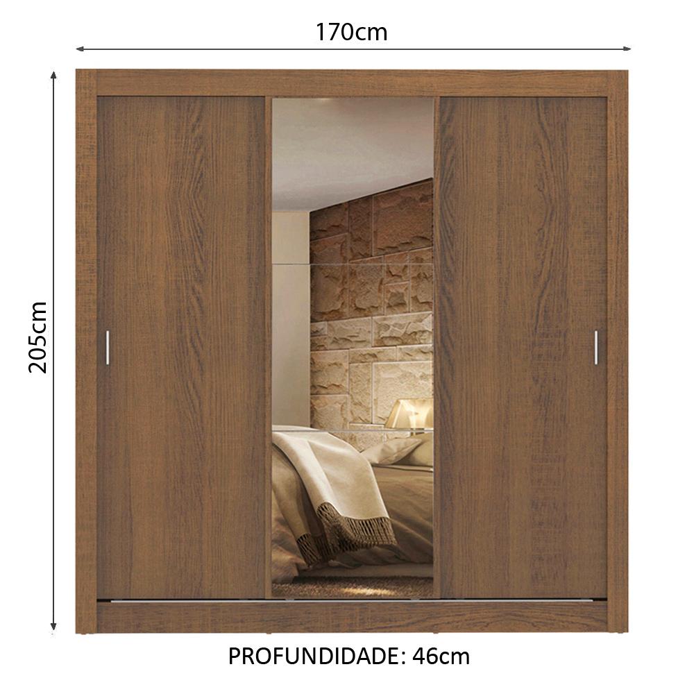 Guarda Roupa Casal Madesa Lyon 3 Portas de Correr com Espelho 2 Gavetas