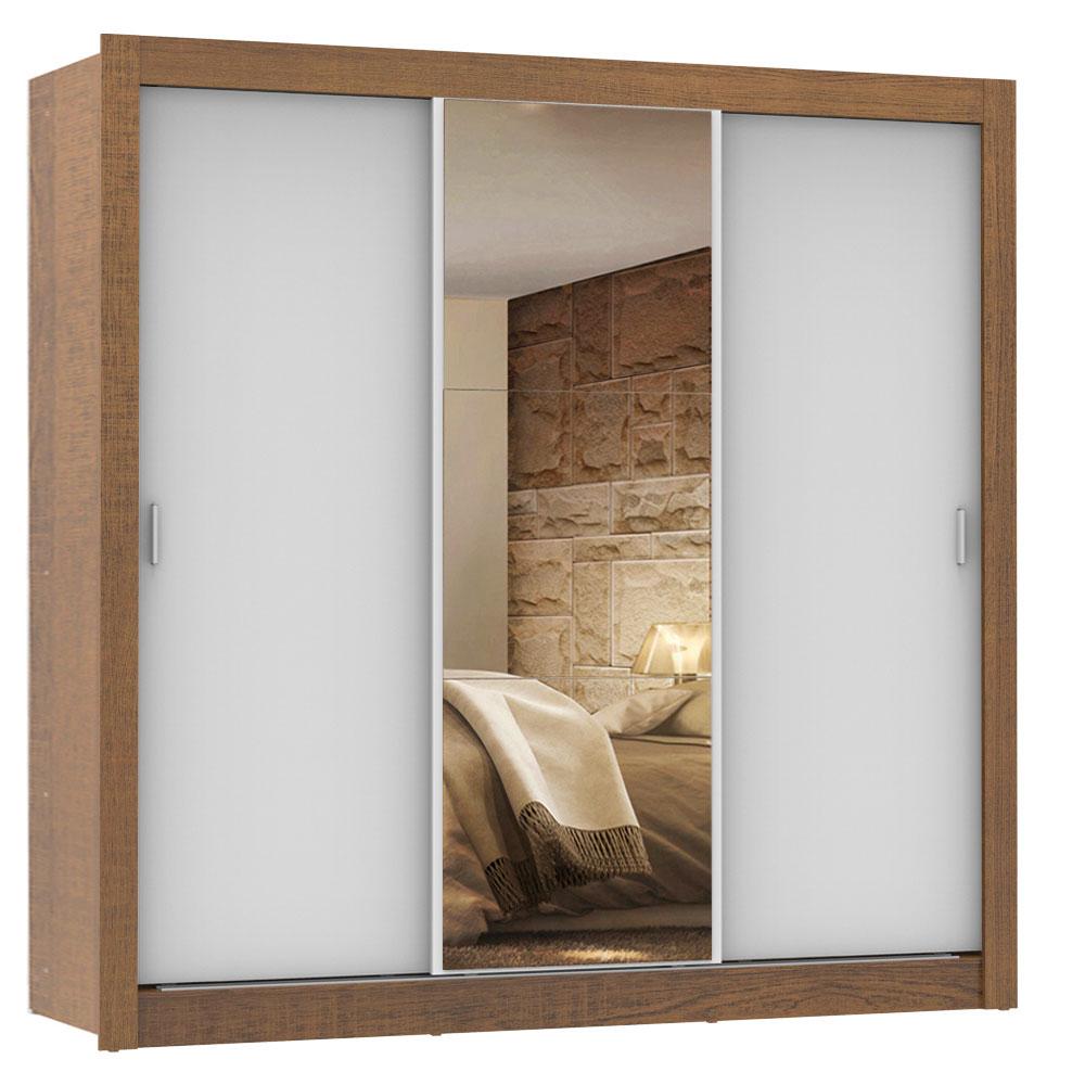 Guarda Roupa Casal Madesa Lyon 3 Portas de Correr com Espelho 2 Gavetas