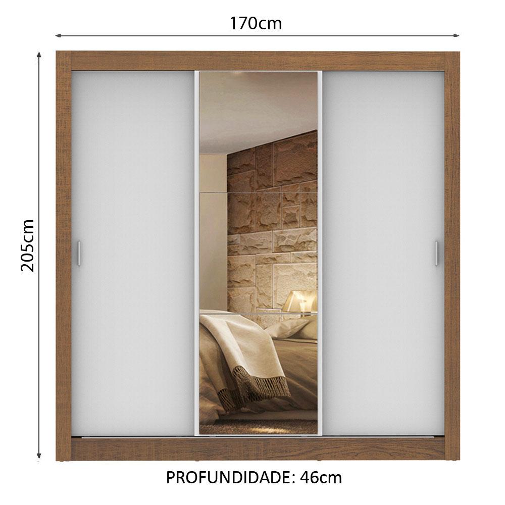 Guarda Roupa Casal Madesa Lyon 3 Portas de Correr com Espelho 2 Gavetas